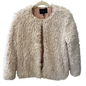 Lucky Brand Cream Faux Fur Short Coat Size Medium Penny Lane Vibes EUC Boho Chic